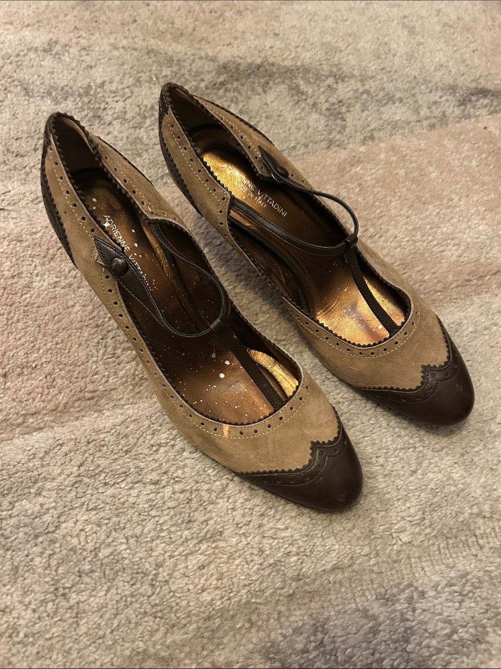 Adrienne Vittadini Two-Tone Tan & Dark Brown Mary Jane Pumps
